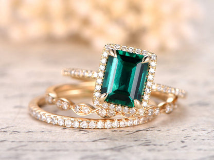 6x8mm-emerald-cut-emerald-engagement-ring-set-3pcs-14k-yellow-gold-diamond-halo-half-eternity-two-matching-band