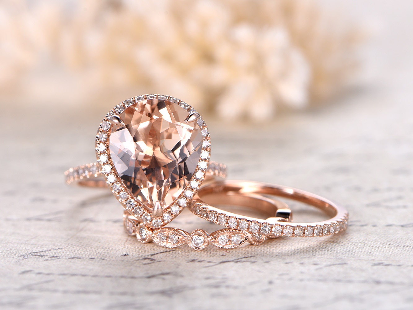 10x12mm-pear-cut-morganite-engagement-ring-set-3pcs-14k-rose-gold-diamond-halo-one-thin-band-one-art-deco-band