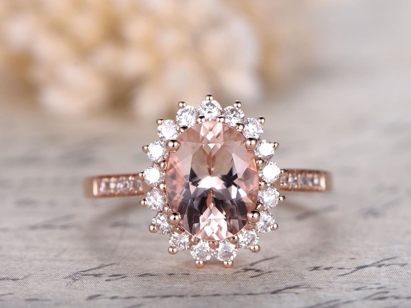 7x9mm-oval-cut-morganite-engagement-ring-14k-rose-gold-halo-diamond-band-floral-design