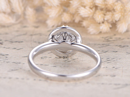 Bague en or blanc 14 carats avec moissanite, alliance, bague de fiançailles avec moissanite ronde de 5 mm, bague unique, bague en diamant, bague Art déco