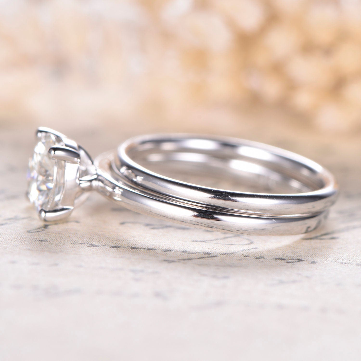 6.5mm-round-cut-moissanite-engagement-ring-set-2pcs-14k-white-gold-plain-band-solitaire-design