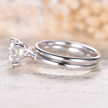6.5mm-round-cut-moissanite-engagement-ring-set-2pcs-14k-white-gold-plain-band-solitaire-design