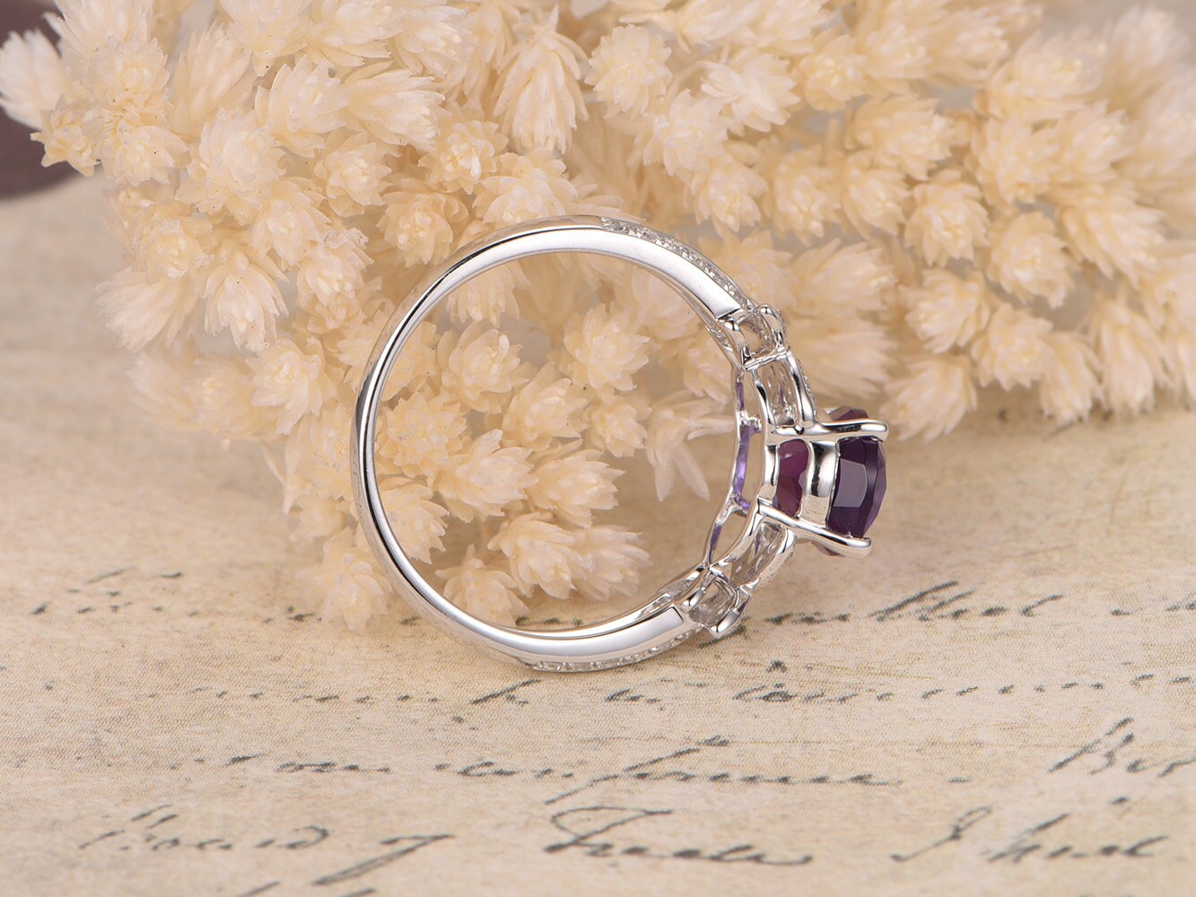 6x8mm-oval-cut-amethyst-engagement-ring-14k-white-gold-butterfly-design-diamond-half-eternity