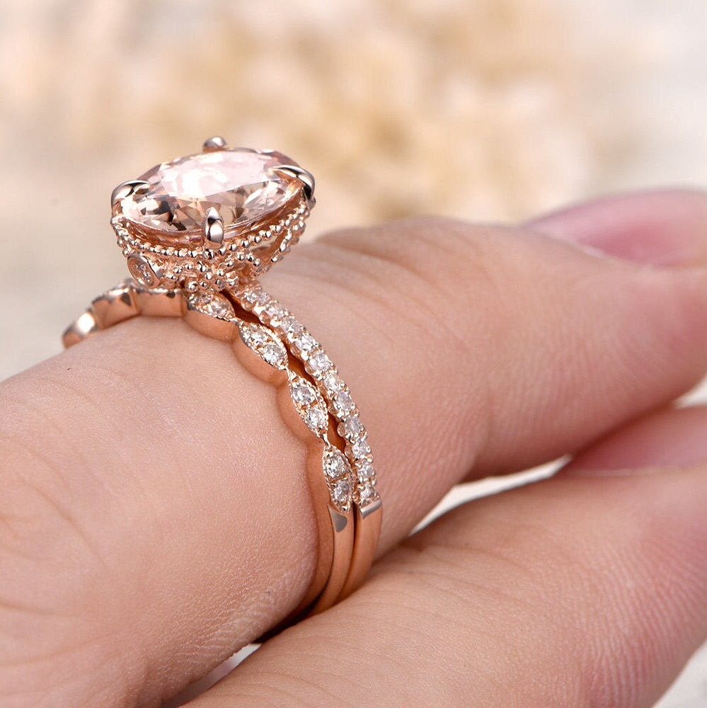9x11mm-oval-cut-morganite-engagement-ring-set-2pcs-14k-rose-gold-solitaire-half-eternity-diamond-art-deco-band