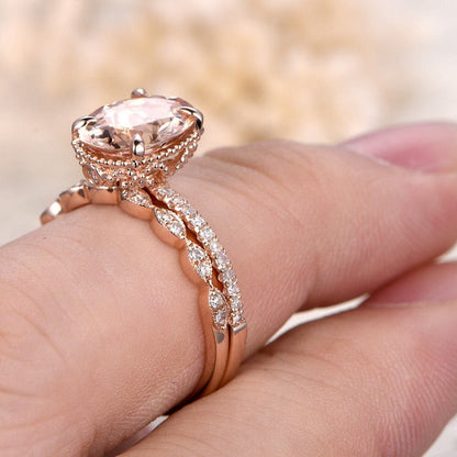 9x11mm-oval-cut-morganite-engagement-ring-set-2pcs-14k-rose-gold-solitaire-half-eternity-diamond-art-deco-band