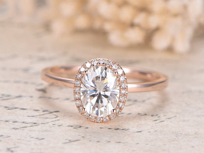 6x8mm-oval-cut-moissanite-engagement-ring-14k-rose-gold-diamond-halo-design-plain-dainty-band