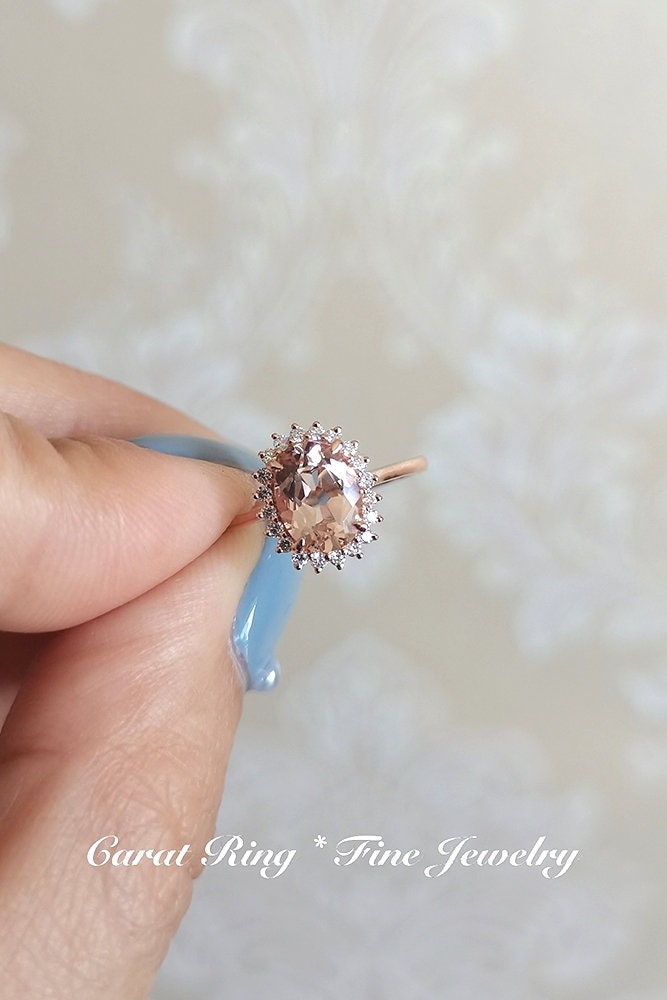 Bague de fiançailles Avery en morganite naturelle - Bague en or rose massif 14 carats - Bague de promesse en morganite flocon de neige - Pierre précieuse rose - Cadeau d'anniversaire pour elle